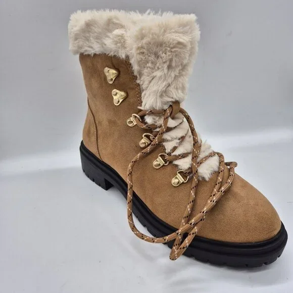 J. Crew Women's Faux Fur Winter Hiking Boots Size 10.5 Chestnut Brown - Picture 8 of 11